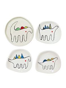 Блюдце ручной работы с динозавриком, полуфарфор, в ассортименте