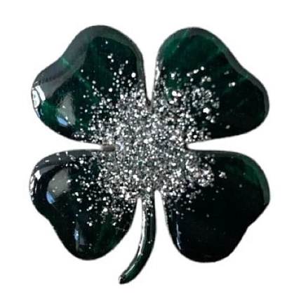 Брошь ручной работы «Клевер», чёрная с серебристыми блестками, дерево, фото 1.