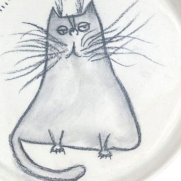 Тарелка ручной работы «Довольный котик», керамика, 15 см, фото 3.