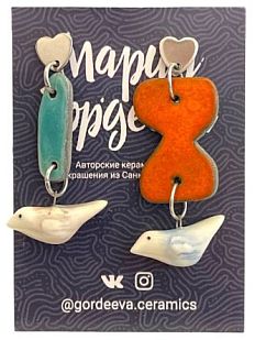 Асимметричные составные серьги «Птички», керамика