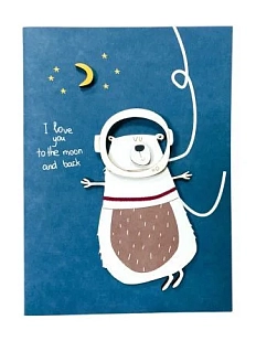 Открытка ВОЕ с деревянными элементами «I love you to the moon and back», открывающаяся