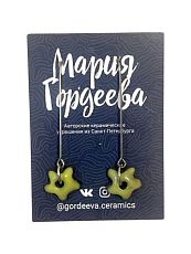 Серьги на длинной петле Цветочки, керамика, салатовые
