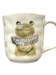 Кружка ручной работы Ким керамика с росписью Лягушка в сером жабо, фарфор, 350 мл