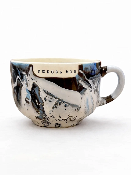 Кружка ручной работы Тата вытворяет/NF ceramics «Доброе утро, любовь моя», голубая, керамика, 600 мл, фото 1.