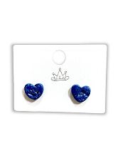 Серёжки-гвоздики КерамЕлКа «Сердечки», синие с перламутром, фарфор