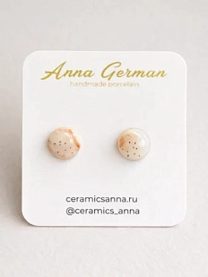 Серёжки-гвоздики Анна Герман «Круги», фарфор, розовые в точку