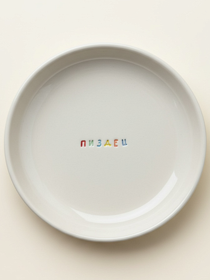 Тарелка ручной работы «П****ц», керамика, 15 см, фото 1.