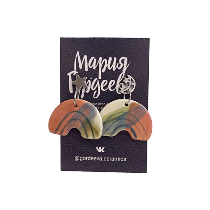 Составные серьги Мария Гордеева Дуги, керамика, красно-зелёные, фото 2.