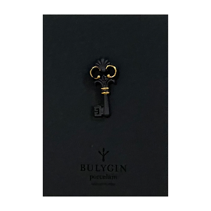 Брошь ручной работы Bulygin «Ключик», фарфор, чёрно-золотистая, фото 2.