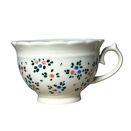 Чайная пара ручной работы Slowday Ceramics в синие и красные розочки «Винтаж», полуфарфор, 250 мл, фото 2.