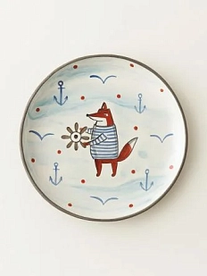Тарелка ручной работы Ким керамика с бортиком Лис моряк, белая, 21 см