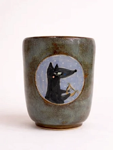 Стакан ручной работы Коврижка «Серый волк», керамика, лазурный