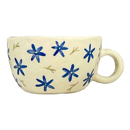 Кружка ручной работы Малёма с росписью Синие цветы, керамика, 300 мл, фото 1.