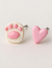Серёжки-гвоздики Радость Рядом «Лапка и сердце», полимерная глина, розовые