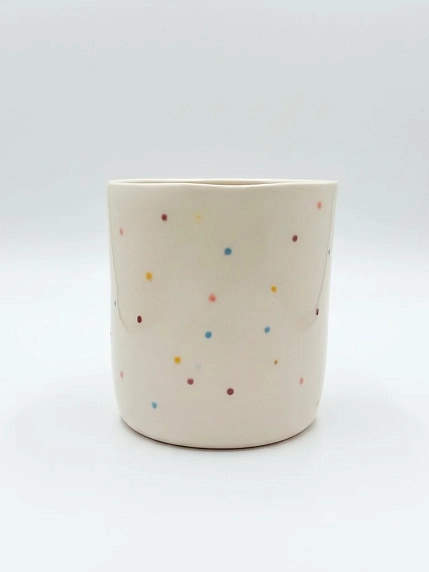 Стакан ручной работы ММ керамика с разноцветными точками, полуфарфор, 150 мл, фото 1.