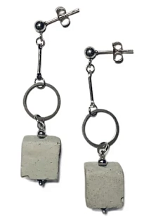 Серьги составные «Кубики с кольцом», бетон, ювелирная сталь