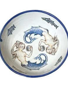 Глубокая тарелка ручной работы Керумбия «Две русалки», керамика, 17 см