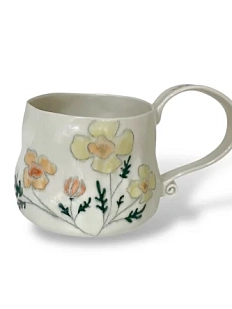 Кружка ручной работы «Веточки и цветы», жёлто-зелёная, керамика, 500 мл