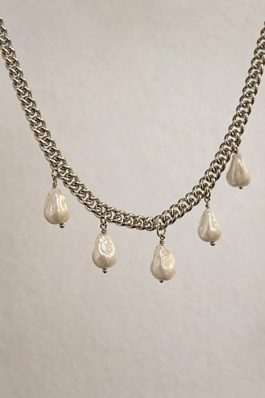 Цепь Мигетт «Капли», с гематитом и подвеской из жемчуга, фото 2.