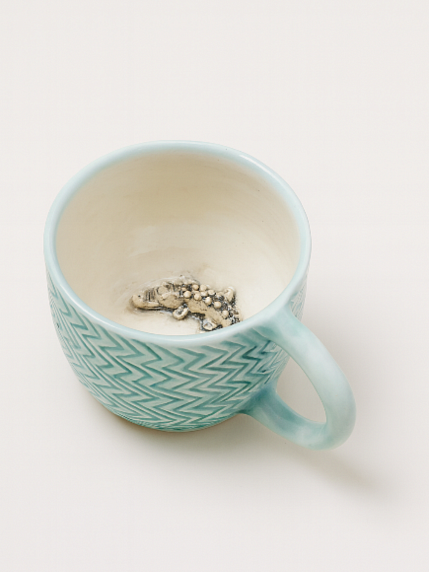 Кружка ручной работы с фигуркой внутри Крокодил, светло-зелёная, 400 мл, фото 1.