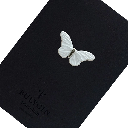 Брошь ручной работы Фарфор Булыгина «Бабочка», бело-серебристая, фото 4.