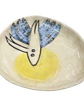 Блюдце ручной работы Катибо Заяц и Солнце, керамика, 14 см