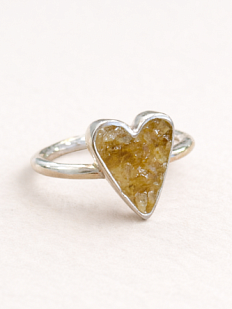 Кольцо ручной работы «Сердце», янтарный, турмалин, нейзильбер