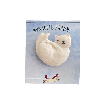 Набор Радость Рядом брошь «Котик» и серёжки-гвоздики «Лапки», белый, полимерная глина, фото 2.