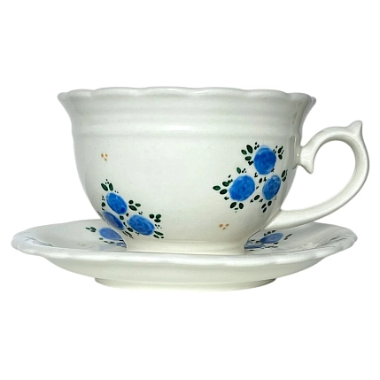 Чайная пара ручной работы Slowday Ceramics в синие розочки «Винтаж», полуфарфор, 250 мл, фото 2.