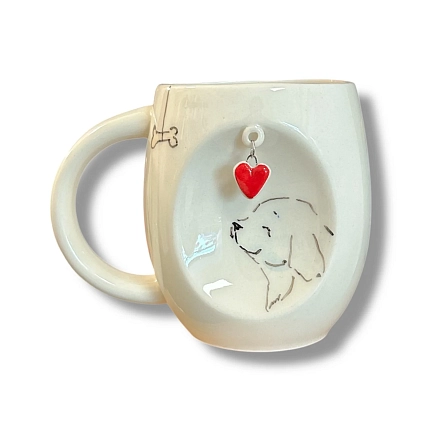 Кружка ручной работы НАДО ЖЕ Собачка и косточкой с подвеской сердечком, керамика, 300 мл, фото 1.