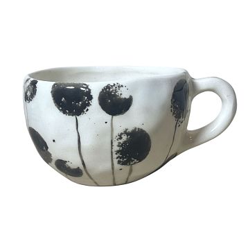 Кружка ручной работы круглая «Одуванчики», чёрная, керамика, 350 мл, фото 1.