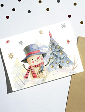 Открытка DARI DARI на Новый год «Снеговик и ёлка», А6