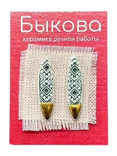 Серьги ручной работы Быкова керамика «‎Зеленый орнамент»‎, фарфор