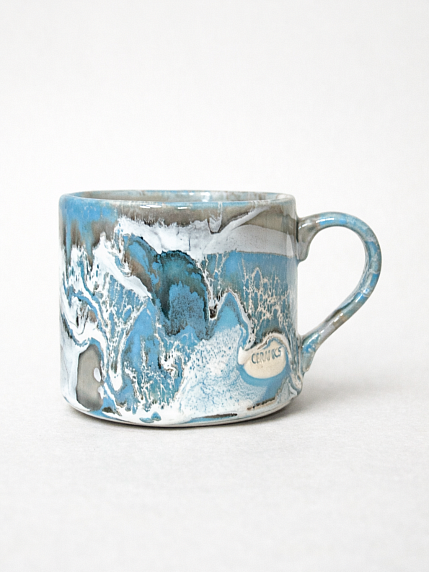 Кружка ручной работы NF ceramics «Отдохни до того, как устал», серо-голубая, 500 мл, фото 2.