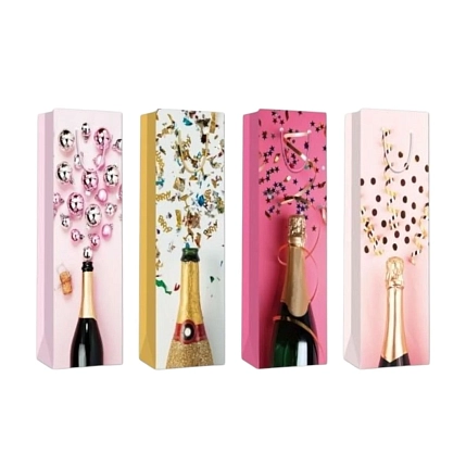 Пакет подарочный под бутылку Игристое, в ассортименте, фото 1.