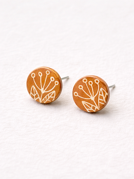 Серьги Elizabeth Madar с цветочным орнаментом, круглые, керамика, оранжевые, фото 2.