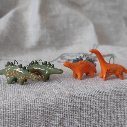 Подвеска ручной работы Боттери керамика с динозавром «‎Стегозавр»‎, оранжевый, керамика, фото 4.