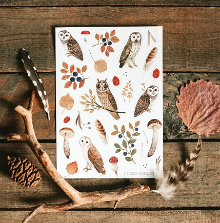 Стикерпак «Совы в осеннем лесу», фото 4.
