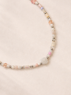 Чокер ручной работы Идеальное совпадение «Цветочек», розовый, перламутр, кварц и стеклянный бисер