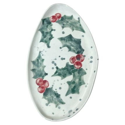 Блюдце ручной работы Остролист, белое, керамика, 18 см, фото 1.