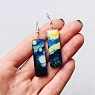 Серьги с картиной Ручками-Ручками «Звёздная ночь», дерево с эпоксидной смолой, превью фото 4