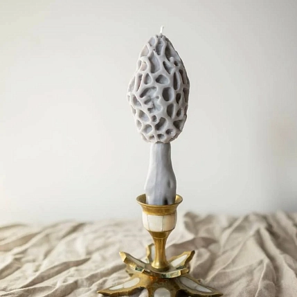 Свеча «Гриб Сморчок» серого цвета, фото 4.