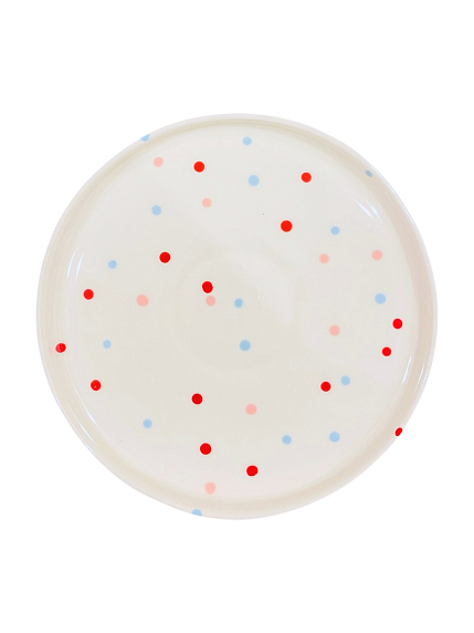 Тарелка ручной работы в разноцветный горошек, белая, керамика, 23 см, фото 1.