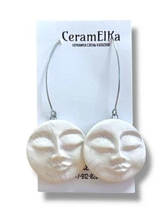 Серьги КерамЕлКа на длинной петле «Лицо», керамика, белые