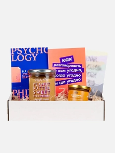 Подарочный набор с книгами «На эмоциях», «Как разговаривать с кем угодно, когда угодно и где угодно» и сладостями