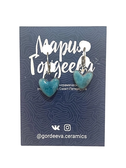 Серьги-конго Мария Гордеева «Сердечки», керамика, мятные, фото 1.