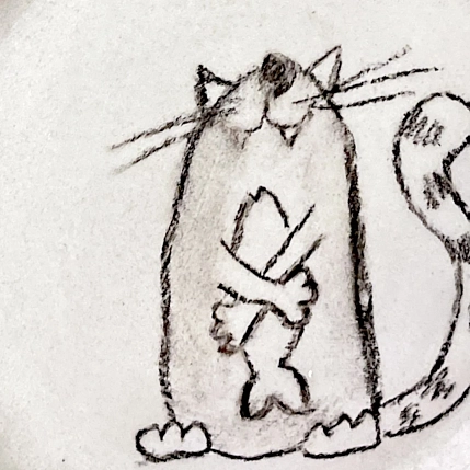 Тарелка ручной работы Правильная посуда «Котик с рыбкой», керамика, 13,5 см, фото 3.