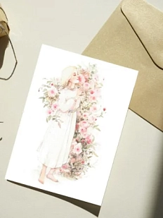 Открытка Оксана Викторова «Девочка с розами», односторонняя