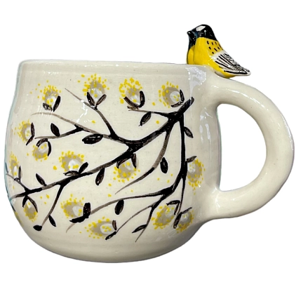 Кружка ручной работы Мама Черепаха расписная с фигурками Синички, разноцветная, керамика, 400 мл, фото 1.