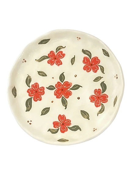 Тарелка ручной работы Татко керамика «Красные цветы», керамика, 15 см, фото 1.